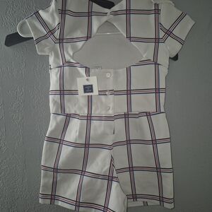 Janie and Jack Navy and Red Checkered Romper